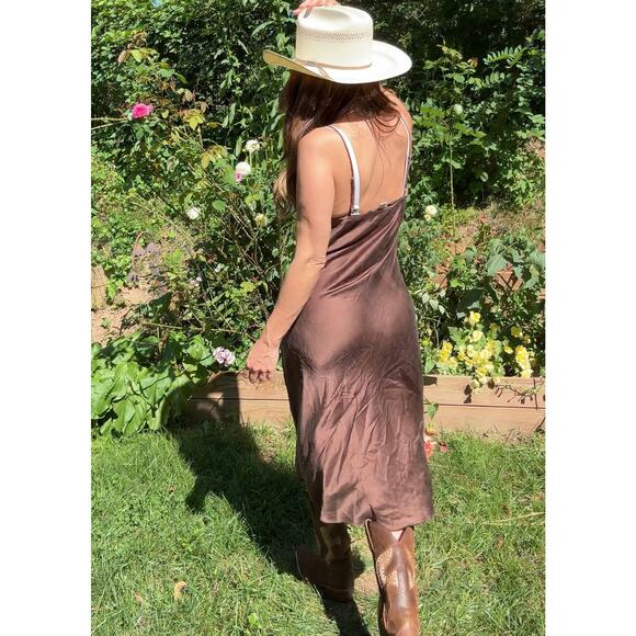 Vintage Silk Slip Dress / Espresso Brown 2000s / S-M - Picture 4 of 6